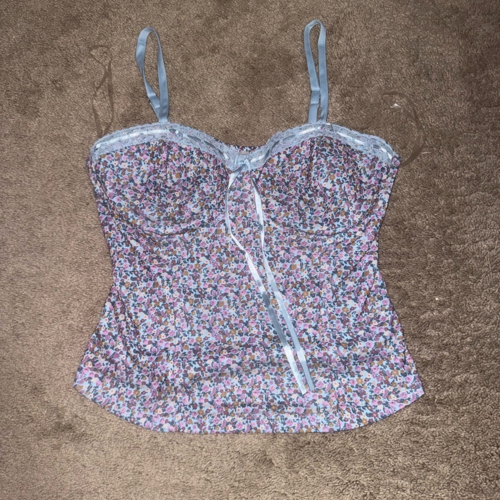 Floral Lace Trim Corset Top